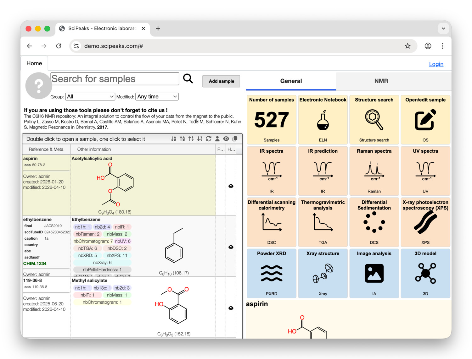 SciPeaks screenshot